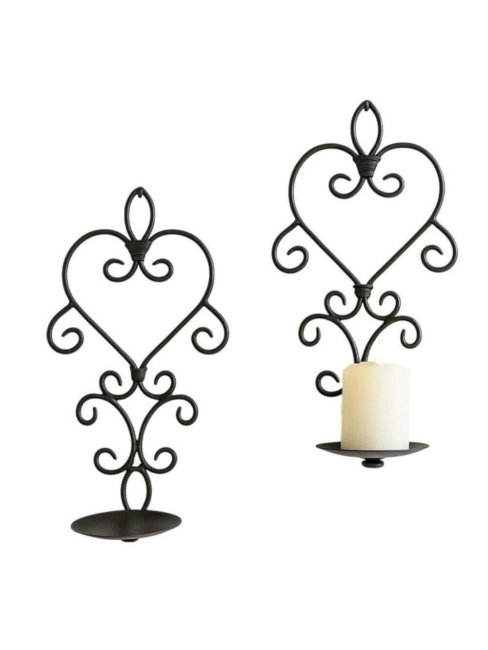 Decorative Wrought Iron Wall Sconce Candle Holder Scroll Design Accent 12x7 Inch